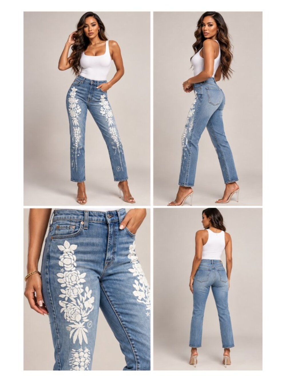 7 For All Mankind Easy Slim Jeans Blue Floral Embroidered Size 24 NWT